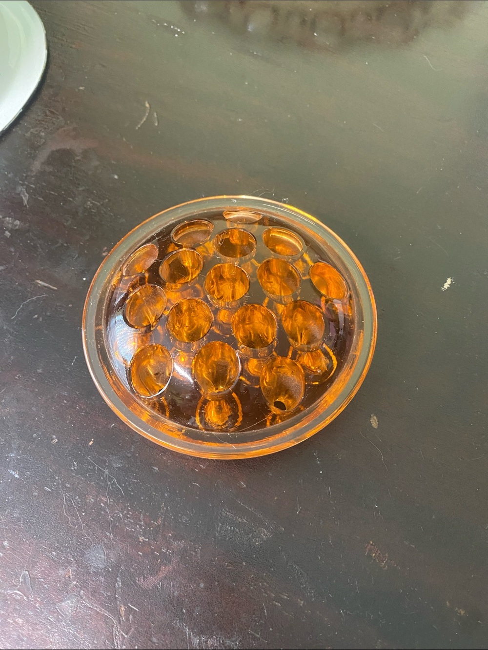 LE Smith Glass Amber 16 Hole Flower Frog